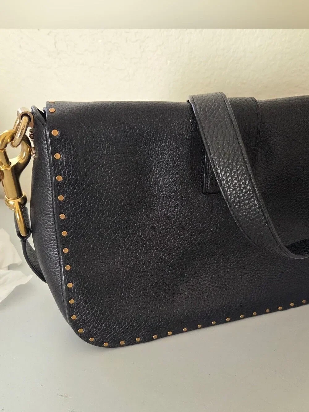 ✨️Coach 1941 Collection Black Pebbled Leather Crossbody with Gold Studs